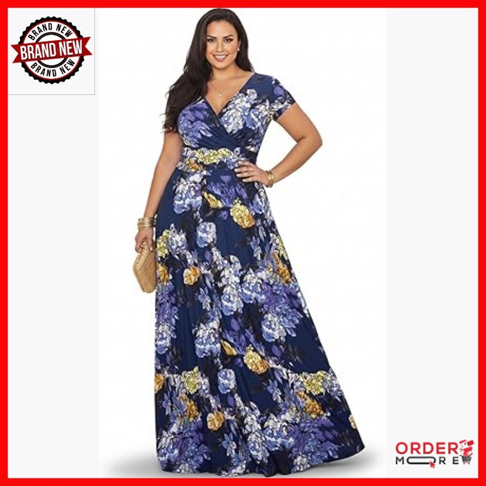Floral Maxi Dress with Cap Sleeves, V-Neck, High Waist, Formal Occasion